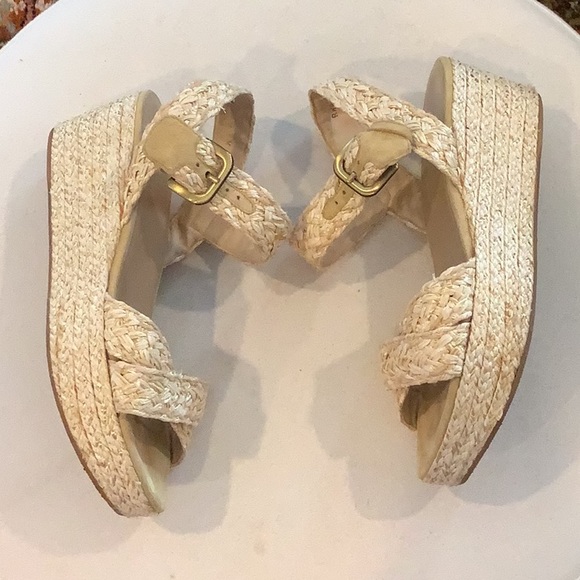 Stuart Weitzman Oncross Wedge Espadrille Platform Camel Alex Hoopla Sandal Sz 9 - Picture 6 of 9